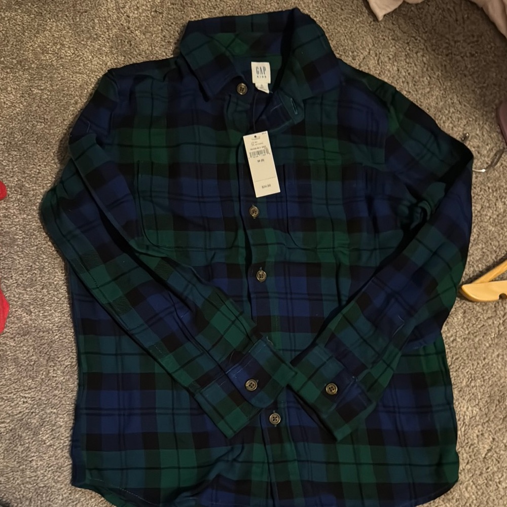 GAP Navy and Forest Plaid Shirt
